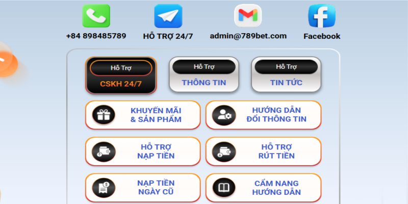 Kênh chăm sóc khách hàng chính thức khi liên hệ 789bet